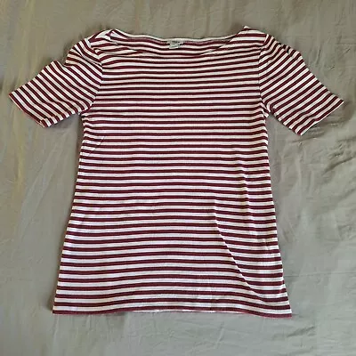 J. Crew Adult Women's Medium M Red Striped Short Sleeve Casual Scoop Neck Shirt • $15.19