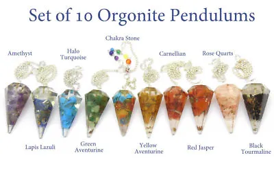 10 Orgone Pendulums Set Gemstone Pendulum Crystal Healing Reiki Healing Wicca • $21.99