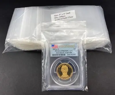 100 Archival Coin Slab 3x4 Ziplock Poly Bag Protectors For PCGS NGC IGC 2 Mil • $9.98