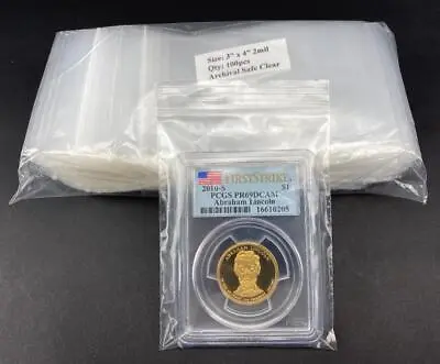 50 Archival Coin Slab 3x4 Ziplock Poly Bag Protectors For PCGS NGC IGC 2 Mil • $7.99