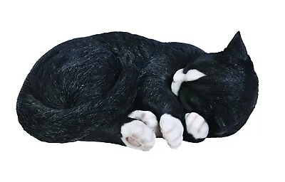 Vivid Arts Realistic Sleeping Black And White Cat Garden Ornament • £35.95