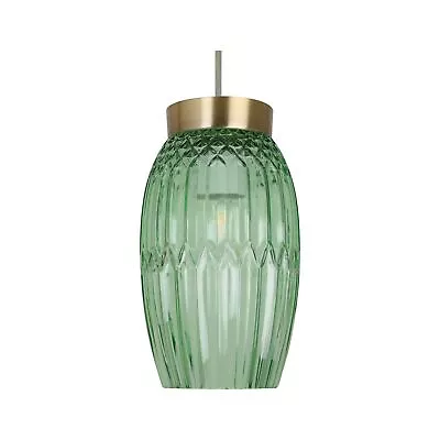 Modern Brass With Green Faceted Glass Pendant Shade Easy Fit Ceiling Lightshade • £12.99