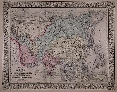 Authentic 1868 Mitchell's Atlas Map ~ ASIA SIBERIA ARABIA ~ FreeS&H • $20