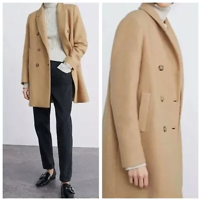 Zara Camel Colored Double Breasted Buttoned Coat Size S • $77