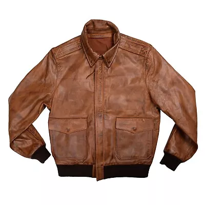 Fivestar Goatskin Leather Repro Jacket Bomber Type A-2 Brown Pockets Men's Small • $139.99