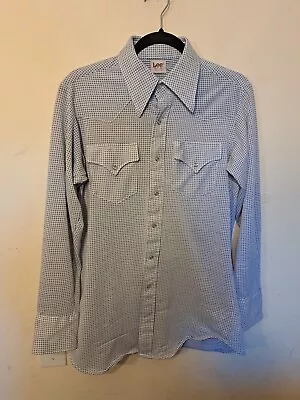 Vtg 70sLee Pearl Snap Shirt Men's M | 15.5 34 White/Blue USA Western Long Sleeve • $12