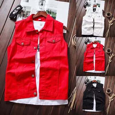 Mens Sleeveless Vest Button Denim Jacket Retro Coat Casual Waistcoat Clothing ☆ • $18.04