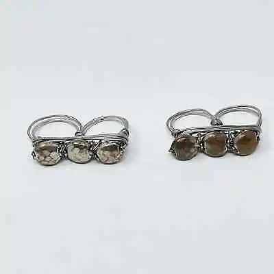 Set Of 2 Sterling Silver Double Finger Rings Size 5 And 5.5 Patina Circle  • $20