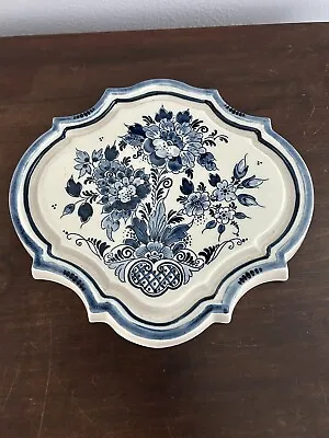 Vintage Royal Goudewaagen Blue Delft Scalloped Wall Plate Floral • $44.44