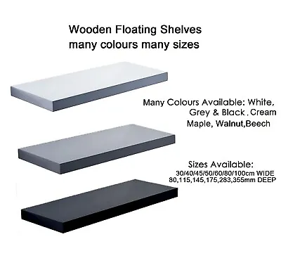 Floating Wooden Wall Shelves Shelf Wall Storage 9 Colours 50 Sizes 300 To 1000 • £14.99