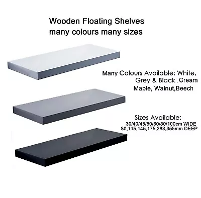 Floating Wooden Wall Shelves Shelf Wall Storage 9 Colours 50 Sizes 300 To 1000 • £11.99