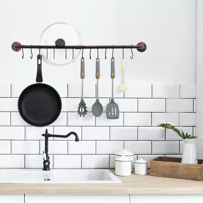 Industrial Pipe Pot Bar Rack Iron Pots And Pans Hanging Rail Pipe Towel Holder • $19.89