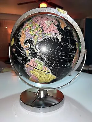 VTG Encyclopedia Britannica Replogle Black Chrome 12” World Globe U.S.S.R. 1960s • $84.29