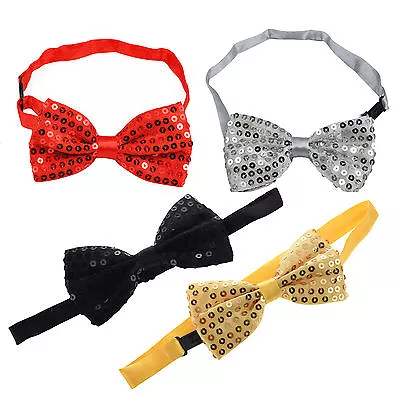 SEQUIN Bow Tie Dickie Gold Silver Red Bl Bowtie Dance School Theatre Fancy Dress • £2.75