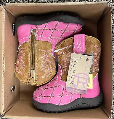 $34.99 • Buy Roper Baby Girls Pink Faux Leather Side Zip Cowbabies Cowboy Boots Size 2 New