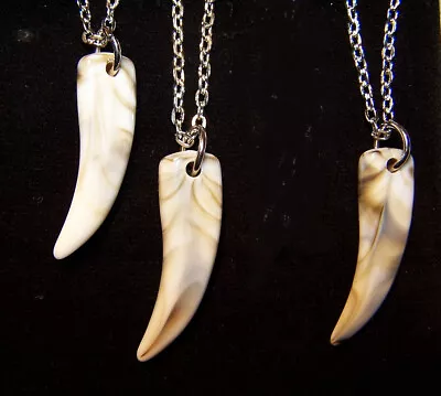 Large WOLF TOOTH TEETH FANGS Charm Pendant GERMAN Silver 24  Necklace Men Women • $19.96