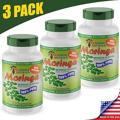 Sunshine Naturals 3 PACK Moringa Leaf 120 Capsules Made In The USA Antioxidant • $28.59