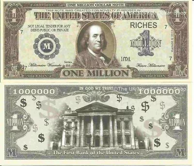 Benjamin Franklin First Bank Of The United States Million Dollar Bills X 2 Note • £1.99