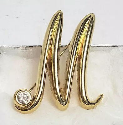 Vintage Initial Letter  M  Monet Rhinestone And Gold Tone Pin Brooch 1.25x1.75  • $14.99
