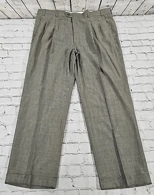 Stafford Gray Plaid Dress Pants Linen Blend Pleated MENS SIZE 42X30  • $39.75