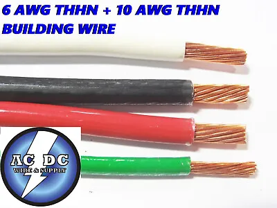 65' Ea Thhn Thwn 6 Awg Gauge Black White Red Copper Wire + 65' 10 Awg Green • $238.95