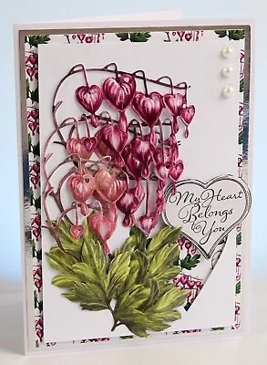 Handmade Customise Decoupage Card Heart Birthday Girlfriend Wife Pink Flower 5x7 • £2.70