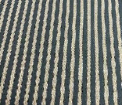 Harlow Ticking Stripe Indigo Blue/ Beige Curtains/Roman Blind Upholstery Fabric • £2.99