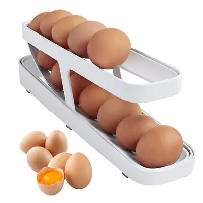 Rolldown Refrigerator Egg Dispenser Rolling Egg Holder 2 Tier Storage Rack Home • £6.99