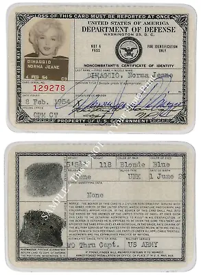 Marilyn Monroe Drivers License ID 1954 Signed Goverment ID Badge Card Photo 40C • $12.97