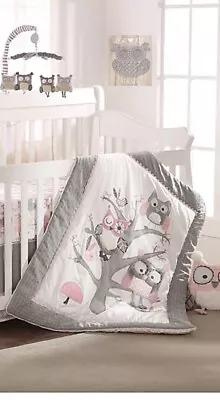$36.99 • Buy Levtex Baby® Night Owl Crib Quilt Bedding  In Pink/Grey