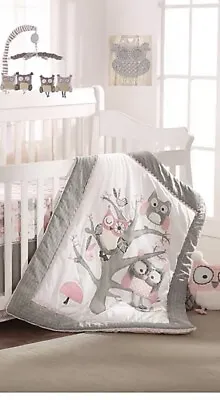 Levtex Baby® Night Owl Crib Quilt Bedding  In Pink/Grey • $36.99