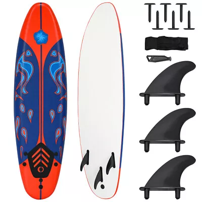 $99.49 • Buy 6' Surfboard Foamie Body Surfing Board W/3 Fins Leash For Kids Adults Red