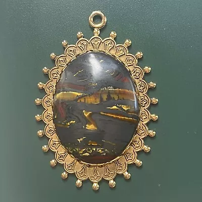 $134.10 • Buy Smokey Citrine Quartz Stone Crystal Oval Pendant 2.5  Gold Tone Jewelry Vintage