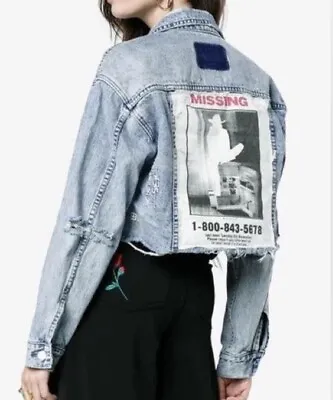 Ksubi Daggerz Acid Scribble Crop Denim Jacket Size M Fits Up To 14 • $129