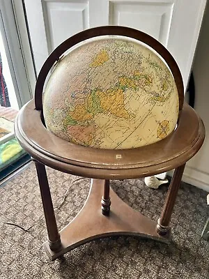 Vintage 16  Replogle Heirloom Rolling Wood Illuminated Lighted Floor World Globe • $275