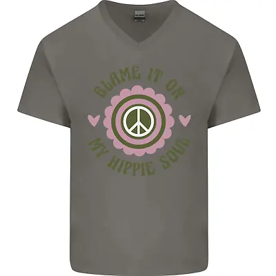 Blame It On My Hippy Soul 60s 70s Flower Power Mens V-Neck Cotton T-Shirt • $12.42