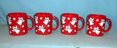 Vintage Waechtersbach West Germany Red Mug With Angels And Stars...Set Of 4 • $54.99