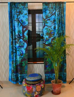 £16.79 • Buy Tree Of Life Handmade Window Door Arched Curtain Blue Wall Mount Twin Tapestry