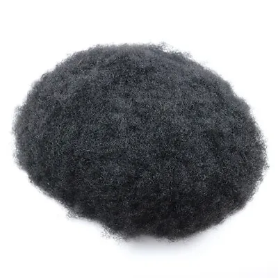 Afro Curl Mens Toupee Full Poly Skin Pu Black Man Wig Hair System Replacement • $136.98