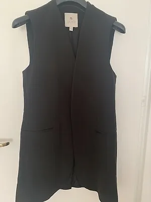 Women's Black Long V Neck Waistcoat Vest By Lila Rose Size S • £12.99