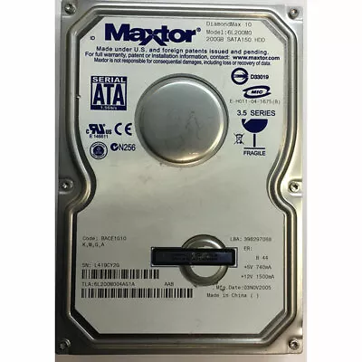 6L200M004AG1A - Maxtor 200GB 7200 RPM SATA 3.5  HDD • $53