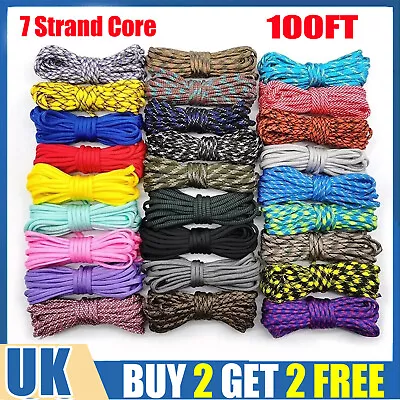 100FT 4mm Micro Paracord Micro 7 Core Cord Parachute Cord Tent Lanyard Rope 31m • £2.99