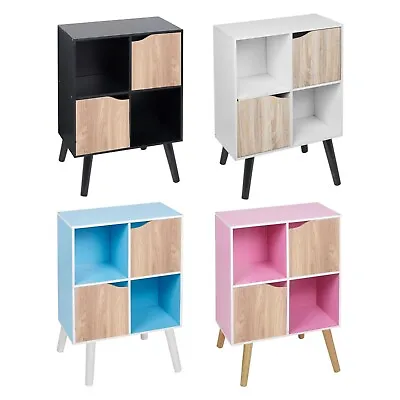 4 Cube Wooden Bookcase Scandinavian Style Legs Living Room Bedroom Unit Shelves • £30.99