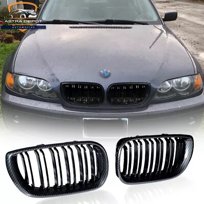 Pair Carbon Fiber Front Kidney Grill For BMW E46 Sedan 325i 330i 325xi 2002-2006 • $42.98