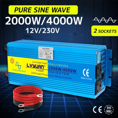 £169.99 • Buy 2000W 4000W Pure Sine Wave Power Inverter Car Converter DC 12V To AC 230V 240V