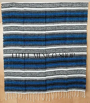 MEXICAN Blanket ROYAL BLUE Hot Rod Southwestern Yoga Mat Throw Authentic Soft • $17.99
