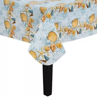 Summer Seashells Vinyl Tablecloth Plastic Flannel Back Ocean Beach Shells 60x102 • $13.99