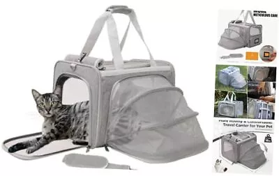 Cat Carrier Small Dog Bag Expandable Puppy Handbag Bunny Rabbit Purse Grey • $57.10