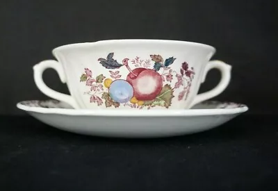 MASON’S FRUIT BASKET Red Multicolor Double Handle CREAM SOUP BOWL & SAUCER  • $23.60