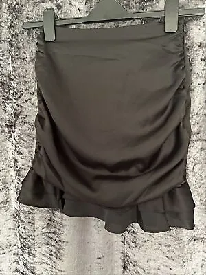 £6 • Buy BNWT PRETTYLITTLETHING BLACK Satin Ruched Frill Mini Skirt 12